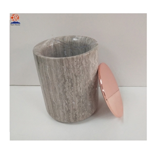 Grey Wood Marble Empty Candle Jars with Gold Lid