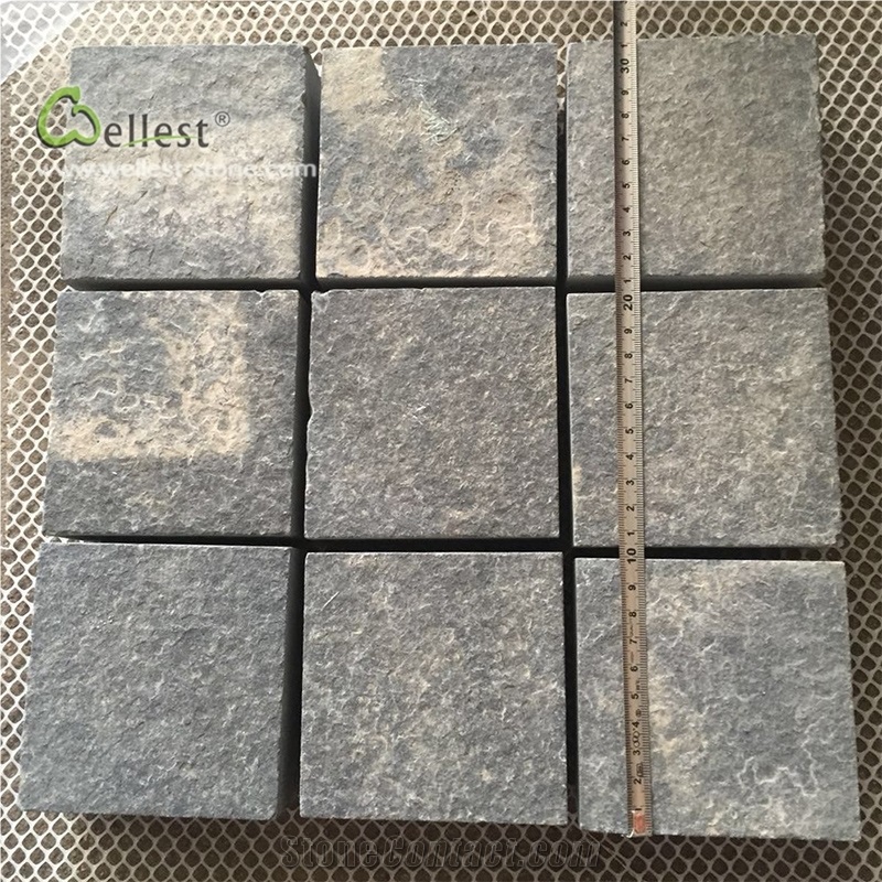 B653 Black Basalt Flamed Cube Stone Cobble Stone