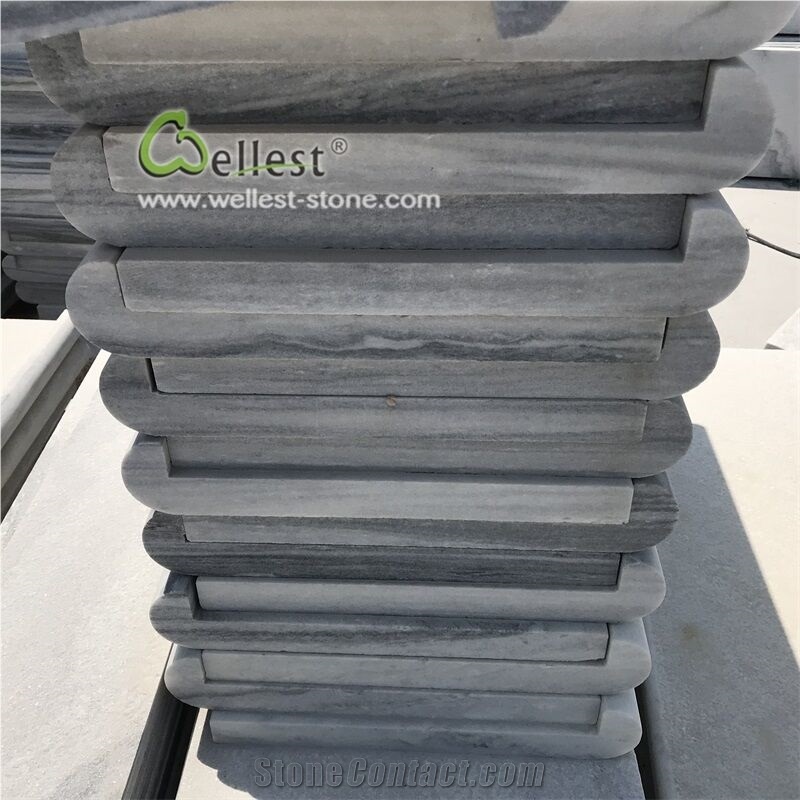 Qt-036 Cloudy Grey Quartz L Bullnose Coping Steps