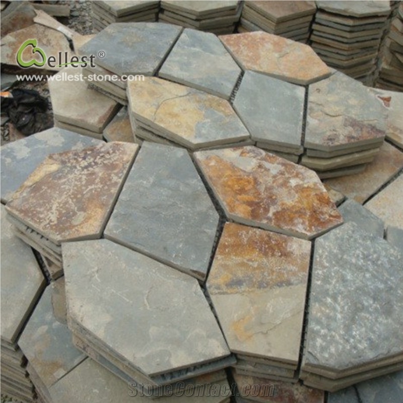 St15 Brown Slate Random Flag Stone Meshed Paver