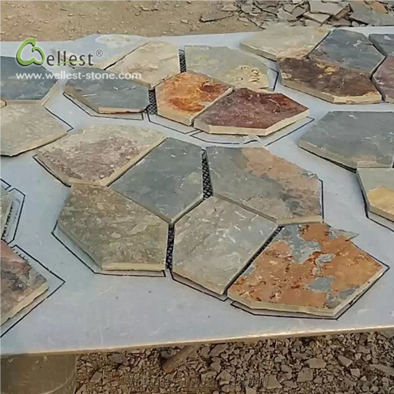 St15 Brown Slate Random Flag Stone Meshed Paver