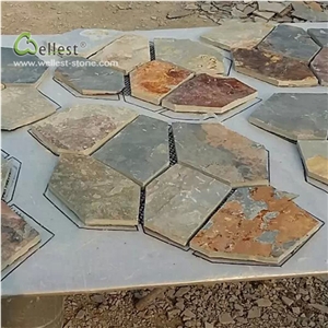 St15 Brown Slate Random Flag Stone Meshed Paver
