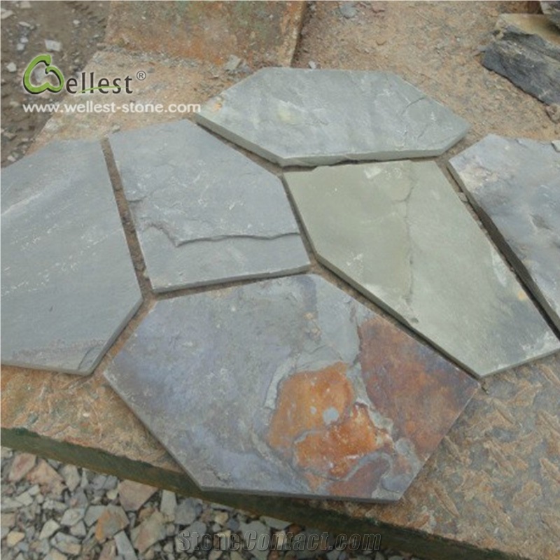 St15 Brown Slate Random Flag Stone Meshed Paver