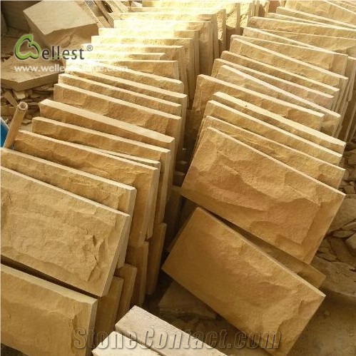 Sy152 Yellow Sandstone Mushroomed Stone Wall Tile