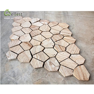 Sy154 Beige Yellow Sandstone Flag Stone on Meshed