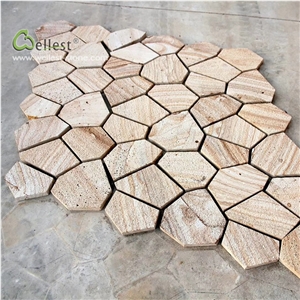 Sy154 Beige Yellow Sandstone Flag Stone on Meshed