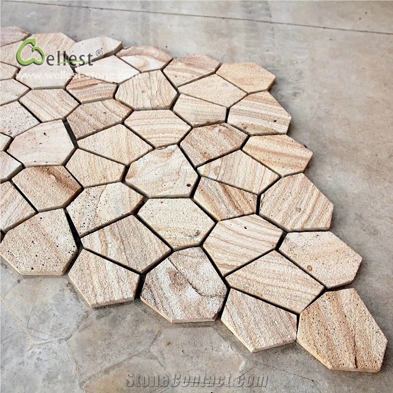 Sy154 Beige Yellow Sandstone Flag Stone on Meshed