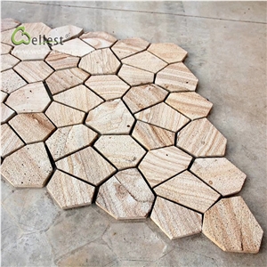 Sy154 Beige Yellow Sandstone Flag Stone on Meshed