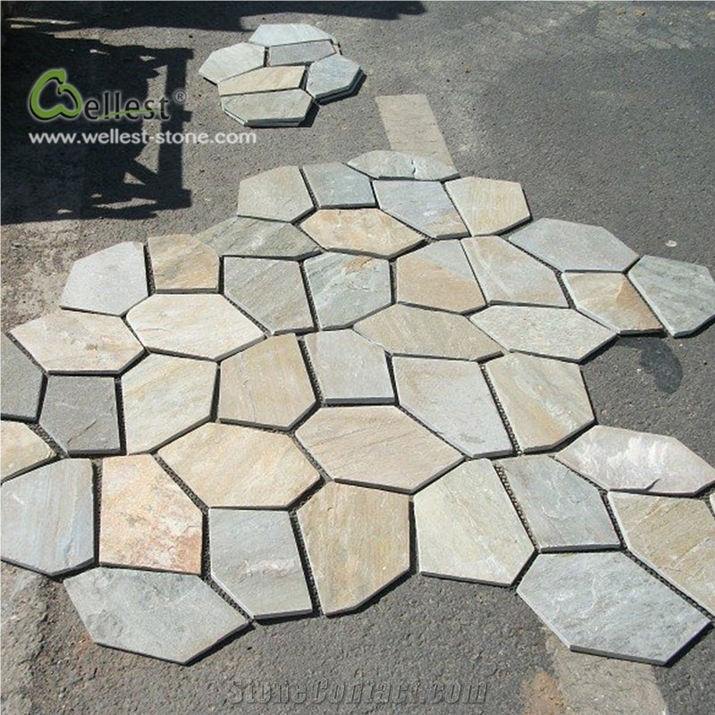 Yellow Wood Slate Irregular Flagstone Paving Road