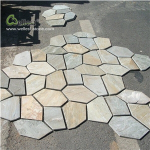 Yellow Wood Slate Irregular Flagstone Paving Road