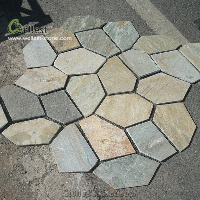 Yellow Wood Slate Irregular Flagstone Paving Road