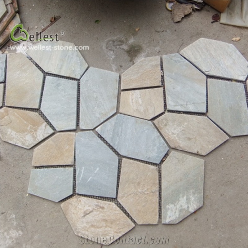 Yellow Wood Slate Irregular Flagstone Paving Road