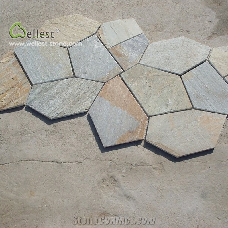 Yellow Wood Slate Irregular Flagstone Paving Road