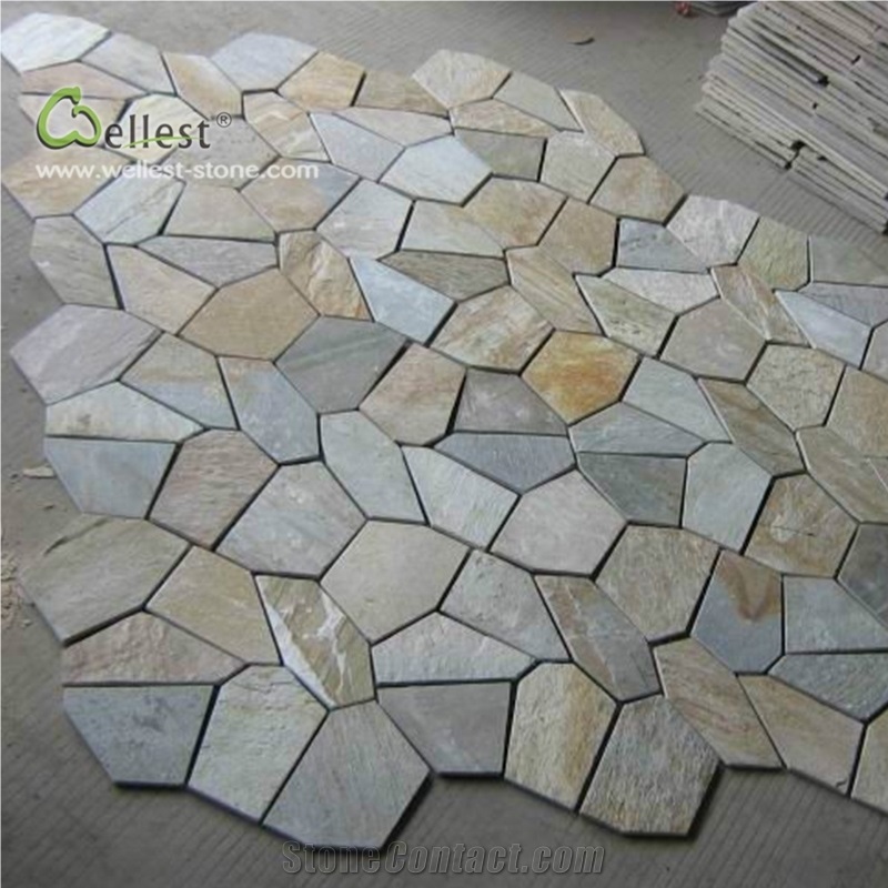 Yellow Wood Slate Irregular Flagstone Paving Road