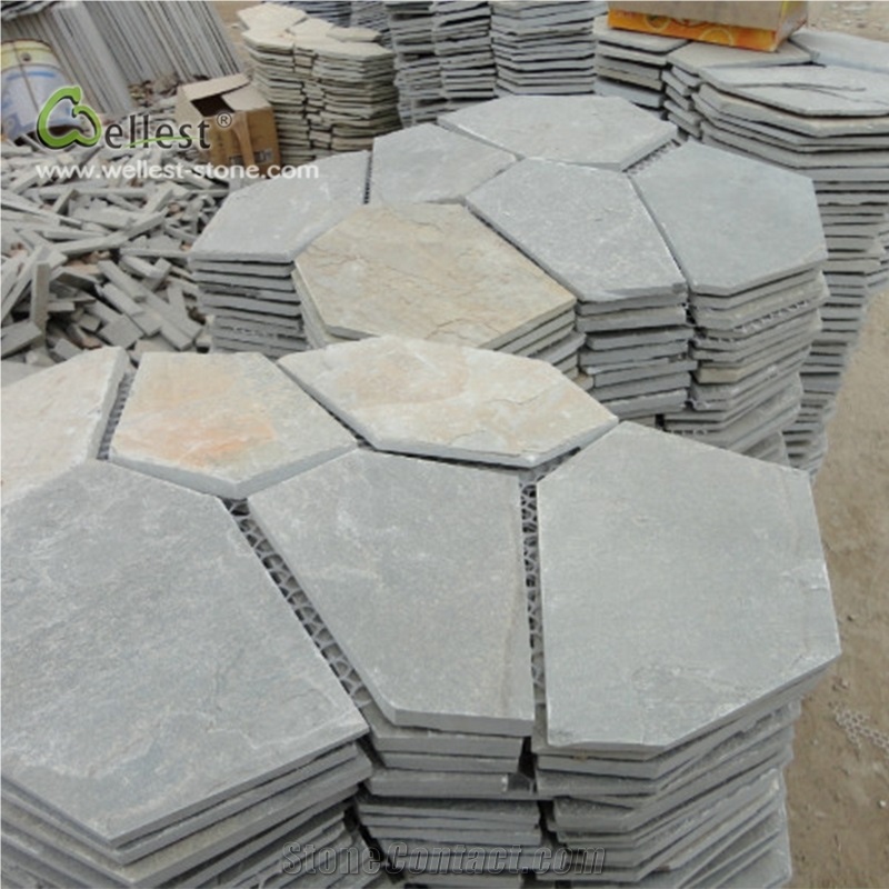 Yellow Wood Slate Irregular Flagstone Paving Road