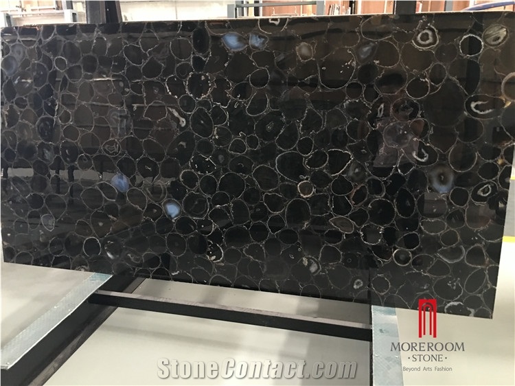 Backlit Black Solid Agate Gemstone Slabs Panel