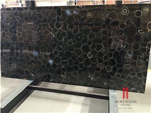 Backlit Black Solid Agate Gemstone Slabs Panel