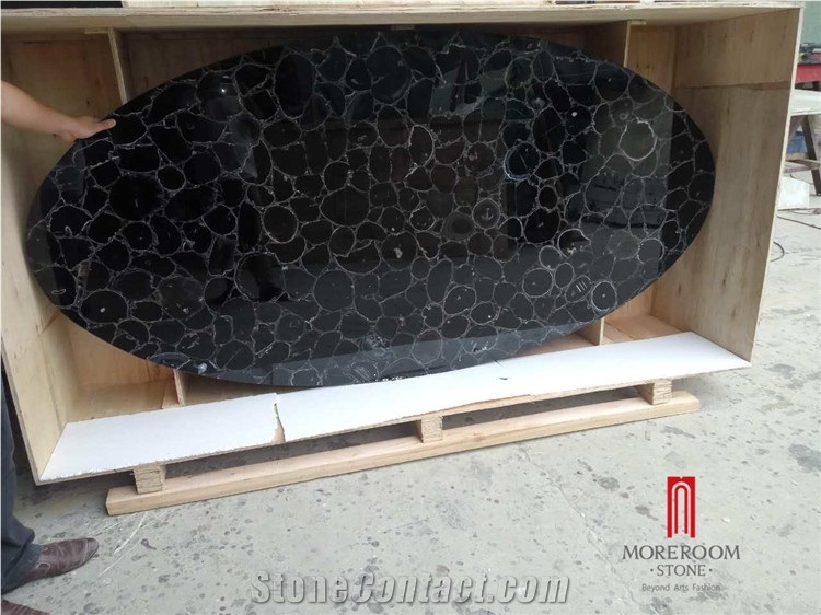 Backlit Black Solid Agate Gemstone Slabs Panel