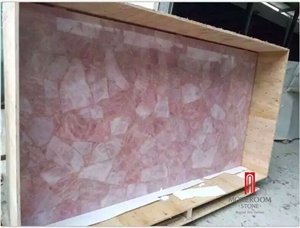 Backlit Pink Rosa Quartz Semiprecious Stone Slab