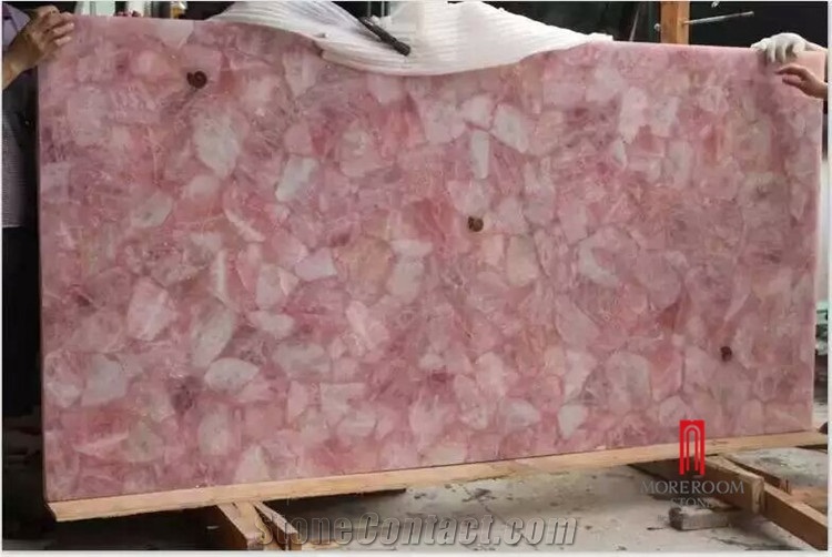 Backlit Pink Rosa Quartz Semiprecious Stone Slab