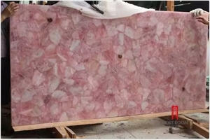Backlit Pink Rosa Quartz Semiprecious Stone Slab