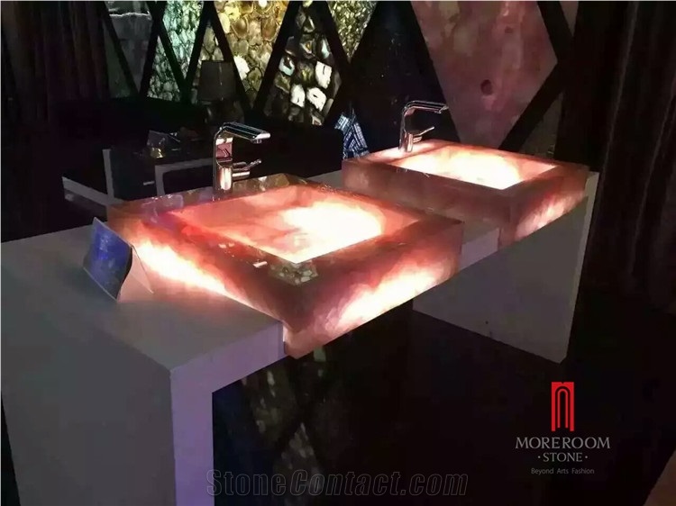 Backlit Pink Rosa Quartz Semiprecious Stone Slab