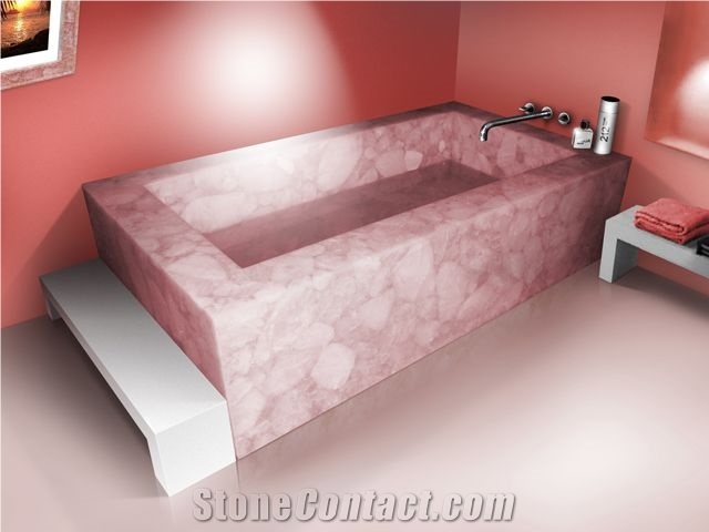 Backlit Pink Rosa Quartz Semiprecious Stone Slab