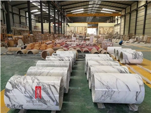 Big Size White Marble Grey Veins Column Pillar