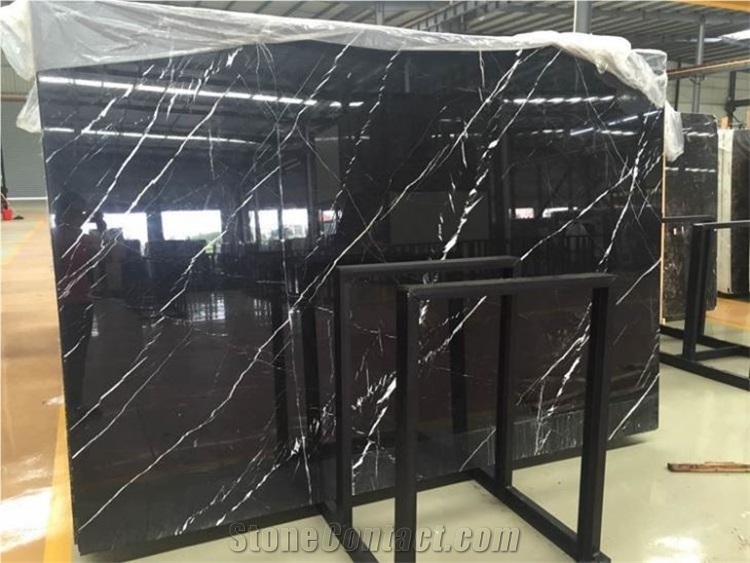 Chinese Nero Marigiua Black Marble Slab Tiles Wall