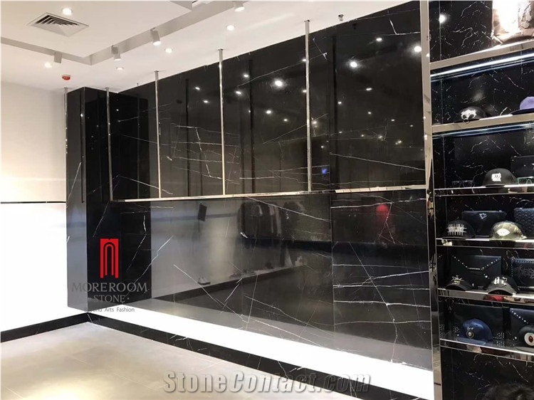 Chinese Nero Marigiua Black Marble Slab Tiles Wall