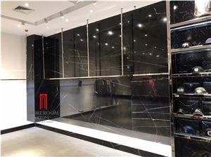 Chinese Nero Marigiua Black Marble Slab Tiles Wall