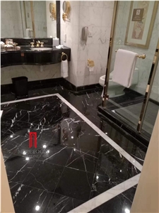 Chinese Nero Marigiua Black Marble Slab Tiles Wall