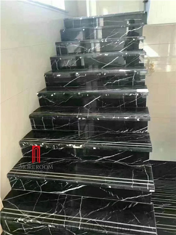 Chinese Nero Marigiua Black Marble Slab Tiles Wall
