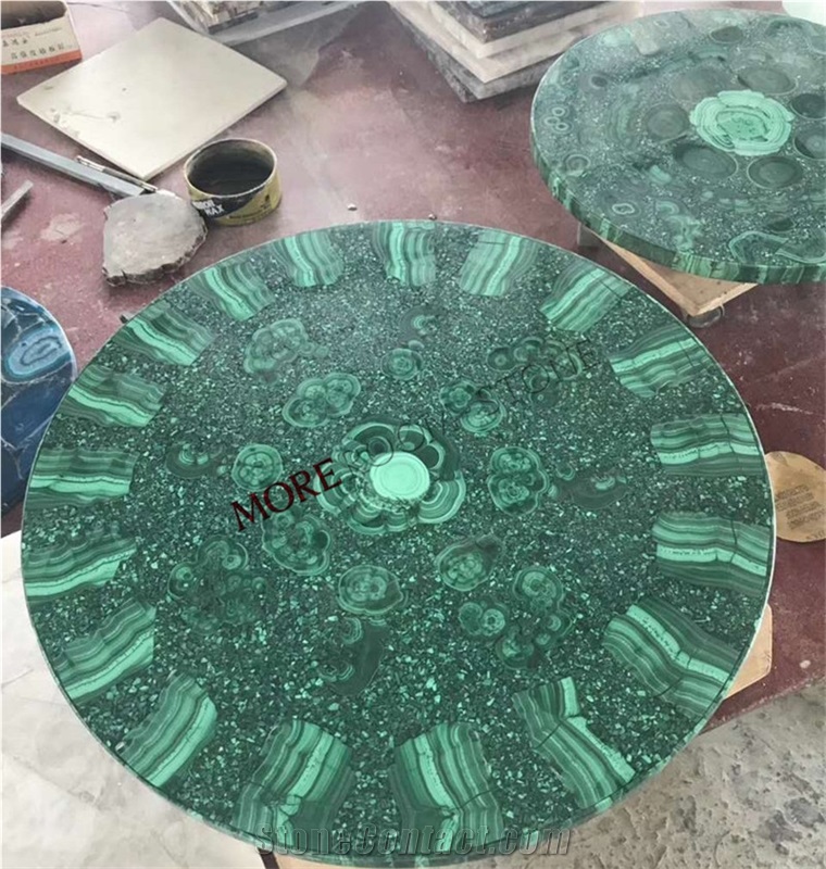 Malachite Furniture Round Green Stone Table Top
