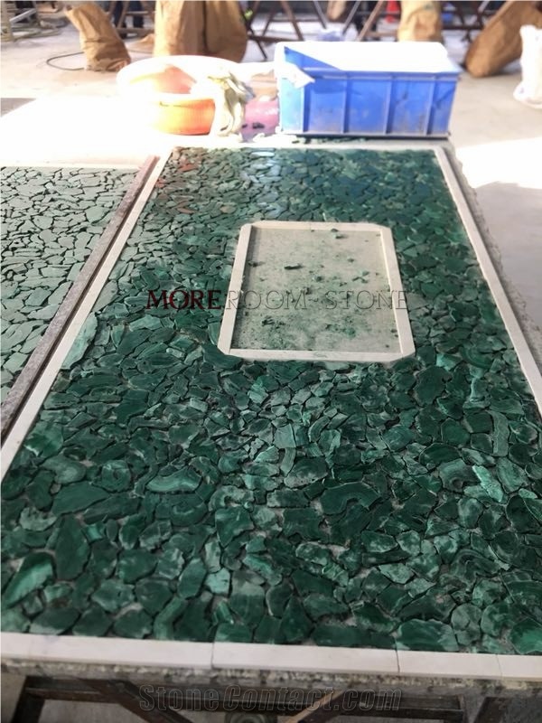 Malachite Furniture Round Green Stone Table Top