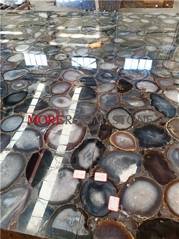 Precious Stone Natural Grey Agate Slab For Countertop