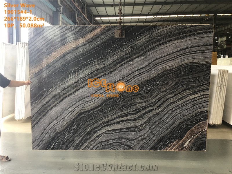 Silver Wave Kenya Black Forest Marble Slabs Tiles