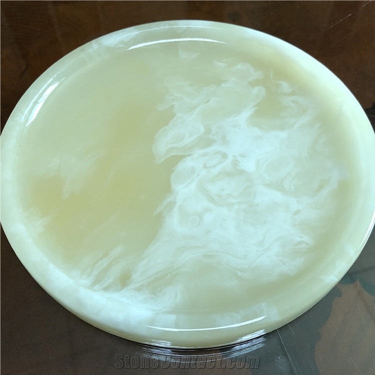 Polished Alabaster Yellow Tea Tray Make in China
