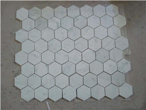 Hexagon Bianca Carrara Marble Mosaic Tiles
