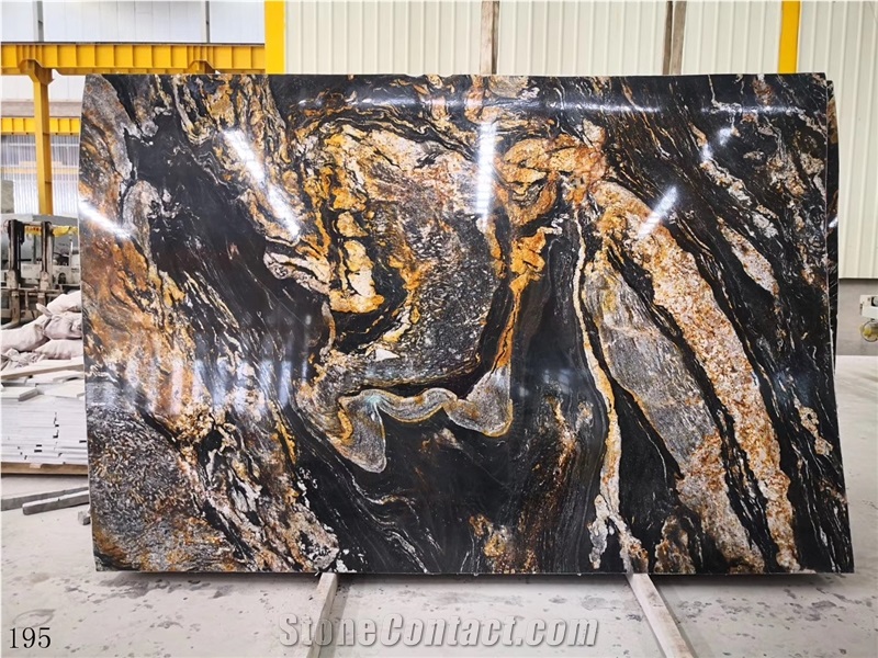 Black Amber Granite Slab Walling Tile Countertop