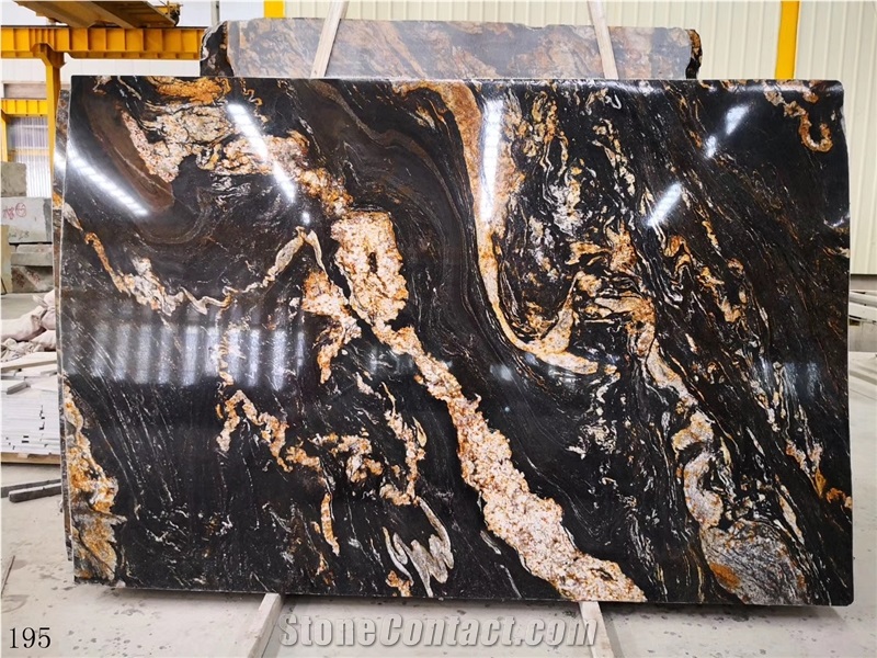 Black Amber Granite Slab Walling Tile Countertop