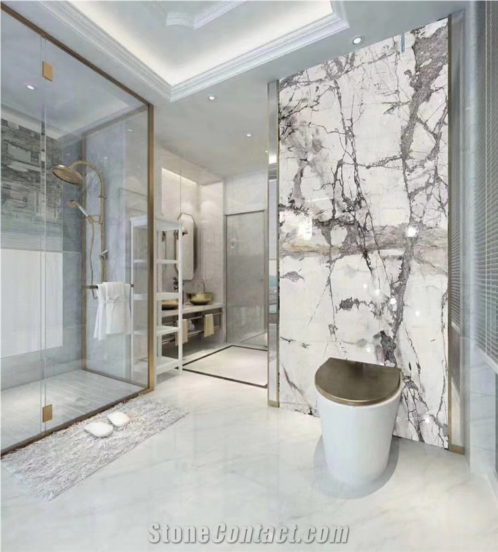 Brazil Invisible Grey White Marble Slab Wall Tile