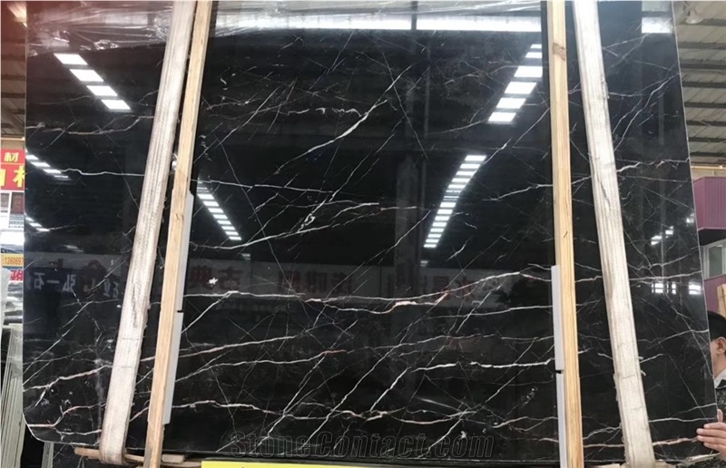 China Black Tulip Marble Golden Portoro Slab Floor