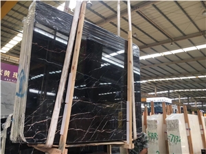 China Black Tulip Marble Golden Portoro Slab Floor
