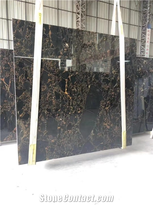 China Portoro Gold Marble Black Golden Vein Slabs