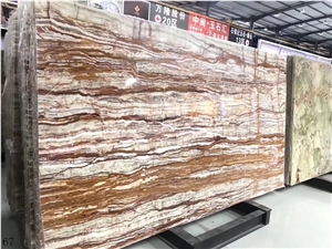 Iran Gold Silk Onyx Stone Slab Tile in China Stone