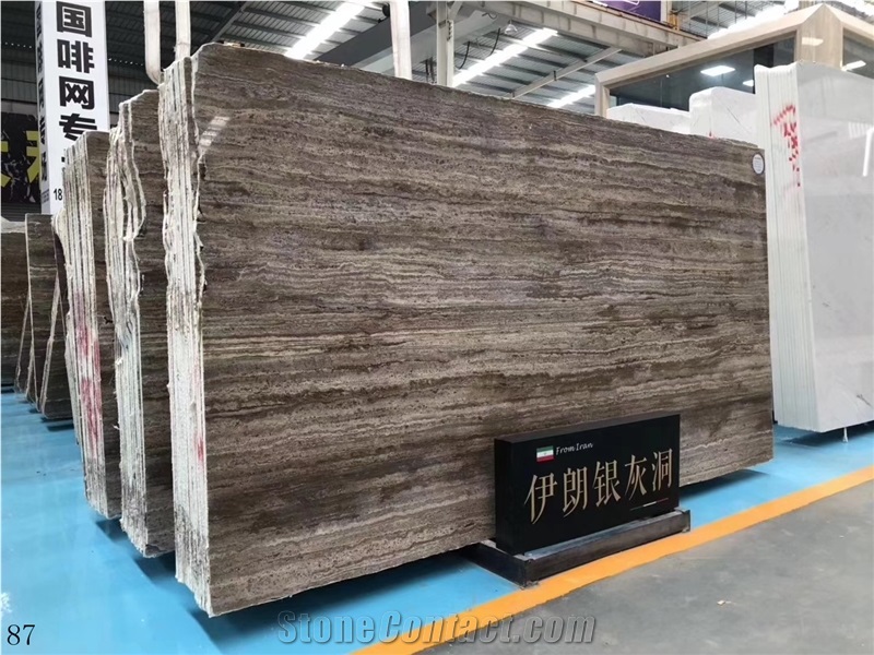 Iran Titanium Silver Travertine Takab Ash Slab For Wall Use