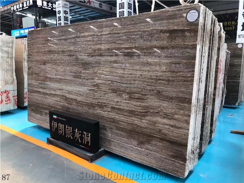 Iran Titanium Silver Travertine Takab Ash Slab For Wall Use