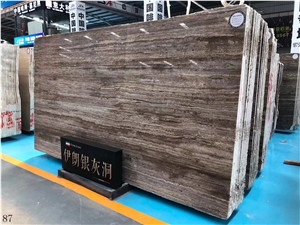 Iran Titanium Silver Travertine Takab Ash Slab For Wall Use