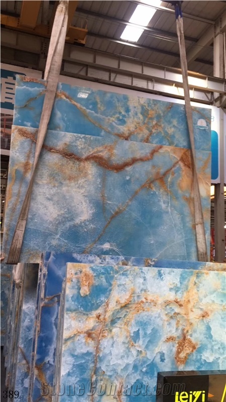 Pakistan Blue Onyx Aqua Gold Onix Slab Steop Tile